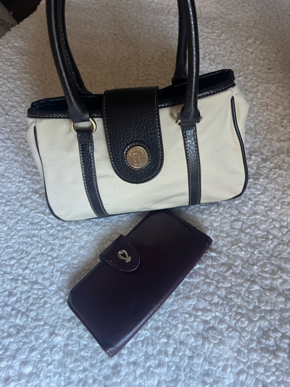 Etienne Aigner Two-Tone mocha brown with cream shoulder bag and clutch wallet